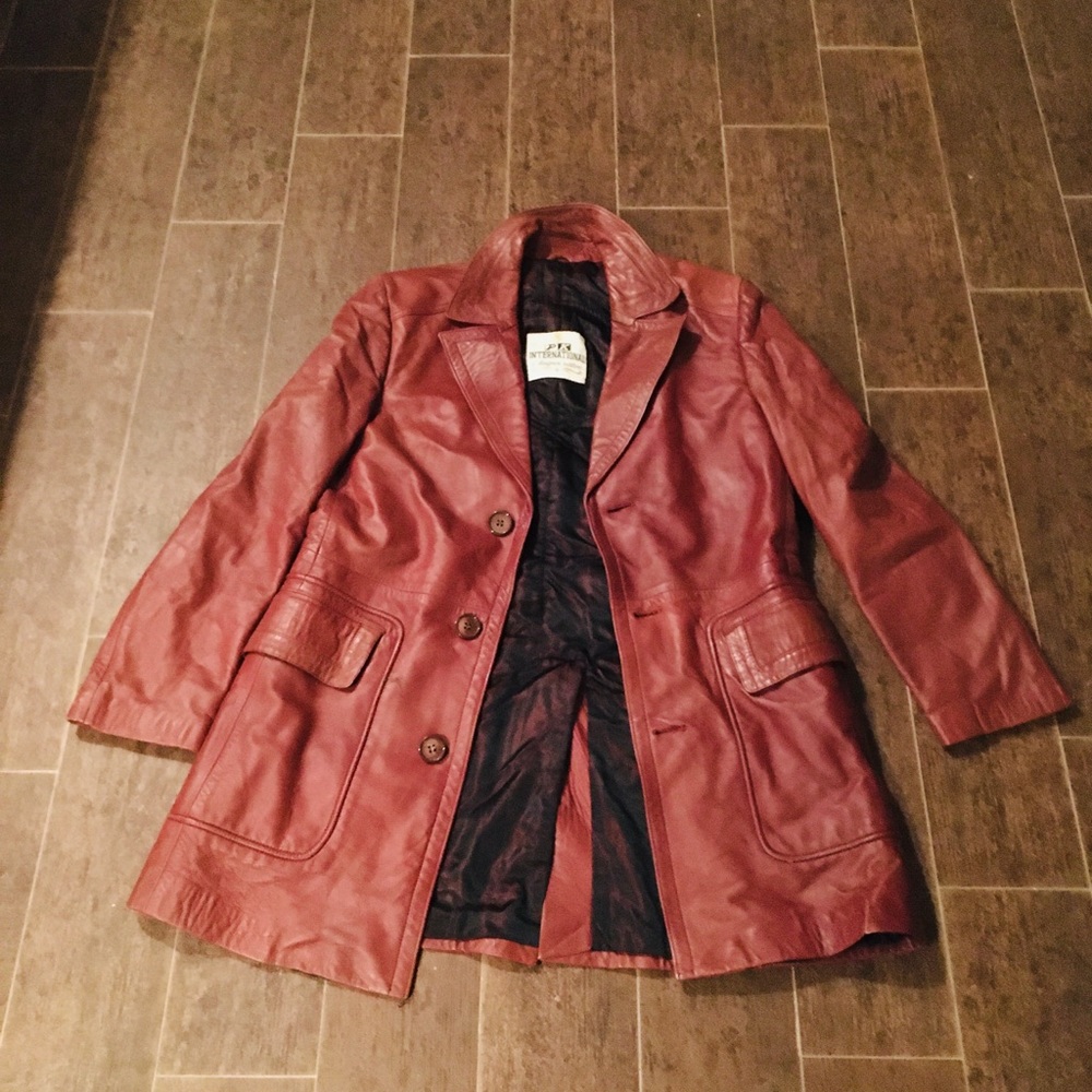 Maroon Leather Designer Fashion Coat